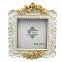ZXT-parts 3x3 Picture Frame Square White and Gold Edge Frame. Resin Handmade Photo Frame. Glass Panel. Black Suede Cover.European Style Suitable for Wall or Desktop.