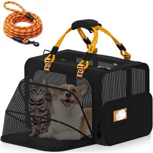 PAWZIDEA Expandable Large Pet Carrier, Soft-Sided 2–4 Cats Carrier Up 55lbs, 24.0"L x 16.0"W x 16.0"H, Black Warrior