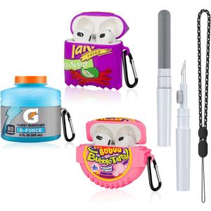 FGERWZ Cute Case for Airpods 3 Case 3-Pack, 3D Cartoon Kawaii Silicone Case for Airpods 3rd Generation Case Funny Food Design with Cleaner Kit/Keychain/Lanyard (Sport Water+Purple Potato+Bubble Gum)