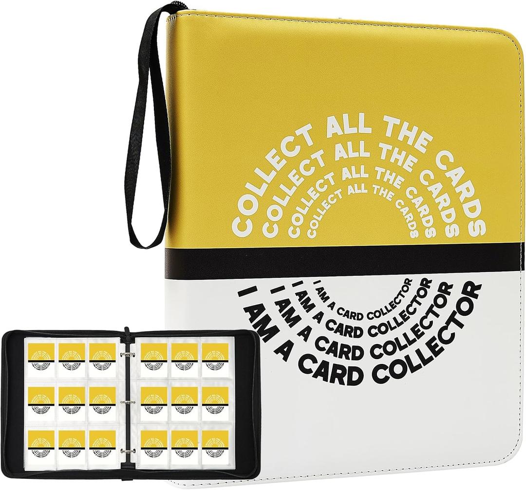 Trading Card Binder with 9 Pocket Pages, Top Loading 900 Pockets card collection Albums 3 rings card sleeves binder sheets (Yellow, 900 Pockets)