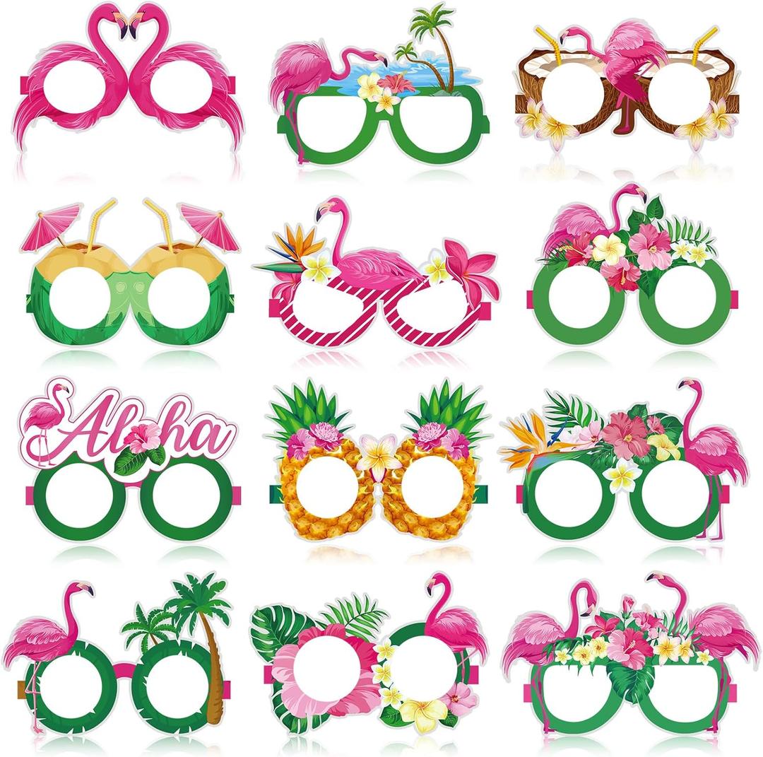 Harloon 36 Pcs Flamingo Party Decorations Eyeglasses Aloha Party Paper Glasses Favor Summer Tropical Flamingo Photo Booth Props Hawaiian Luau Eye Glasses for Pool Beach Shower Birthday Party Favor