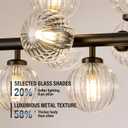16-Light Glass Globe Sputnik Chandelier, Linear Dining Room Light Fixture Over Table, Mid Century Modern Black Chandelier for Living Dining Room, Kitchen Island Lighting (Clear Bubble, 40 Inch)