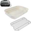 Non-Stick Griddle Pan and Roasting Rack for Ninja FG551/ DG551 Smart XL 6-in-1 Indoor Grill, Upgraded Ceramic Flat Top Griddle & Stainless Steel Grill Steamer Rack for Ninja Air Fryer Accessories, White