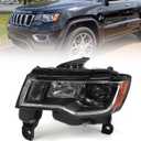 Huray Left Headlight Assembly for Jeep Grand Cherokee 2017-2021 Halogen Headlamp Chrome Housing OE Style Replacement for 68266646AD Driver Side