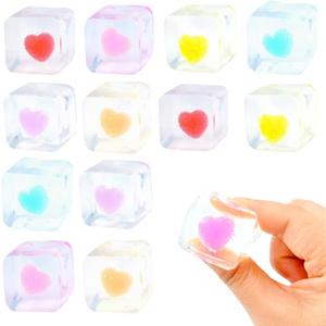 12 Pack Valentines Squishy Stress Cube Squeeze Toy, Sensory Stress Balls Fidget Toys for Adults Kids Class Valentine Day Card Gifts Bulk Valentine Party Favors