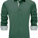 J.VER Men's Casual Long Sleeve Stretch Dress Shirt Wrinkle-Free Regular Fit Button Down Shirts (Green, M)