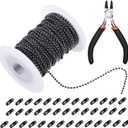 Mudder 65 ft Ball Necklace Chains, 2.4mm Bead Link Dog Tag Chain Roll with 40 Ball Connectors and Plier for Necklace Hanging Ornament Key Chain Dog Pet Tags(Black)