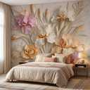 3D Floral Peel and Stick Wallpaper Self Adhesive Cream Iris Flower, 134" x 96"