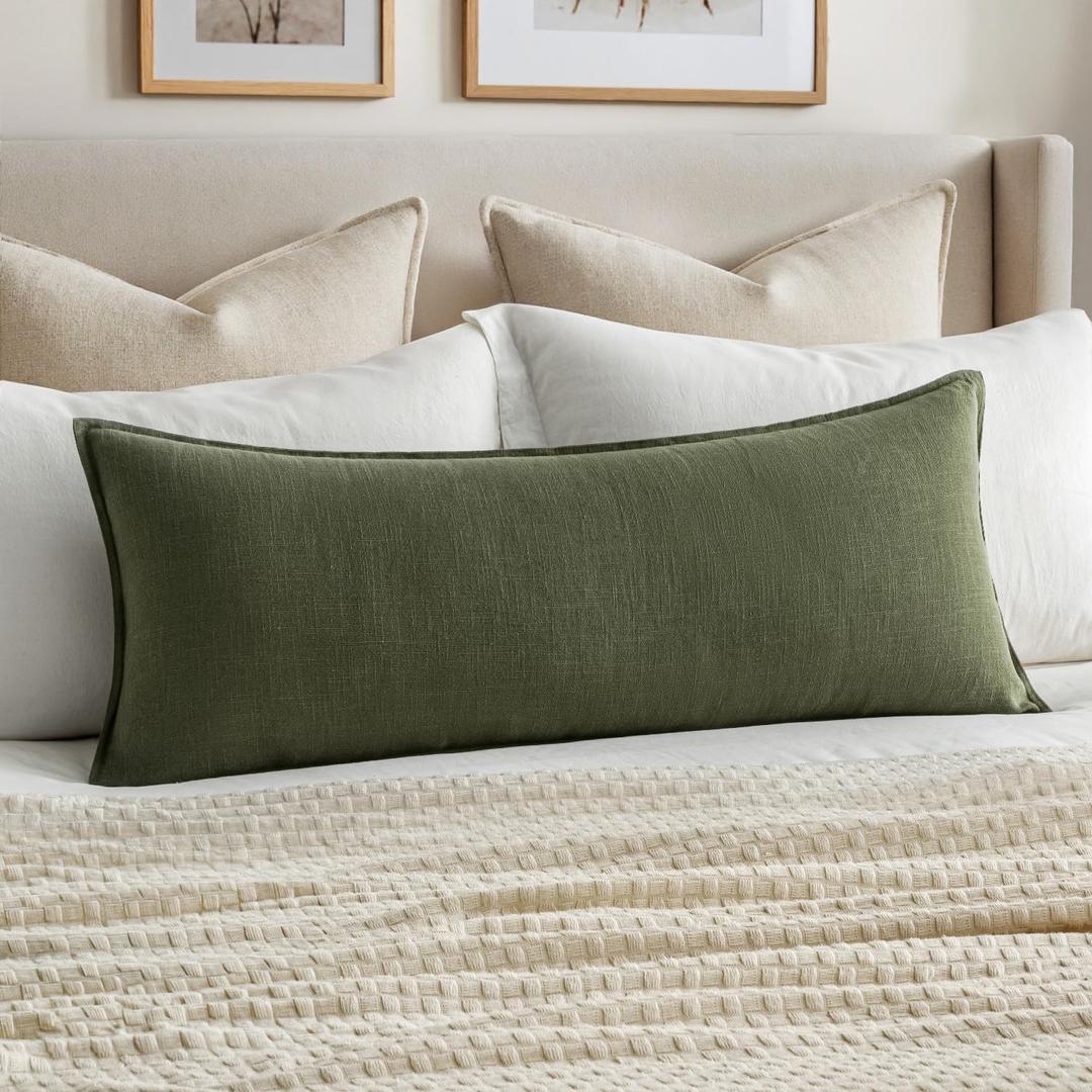 MIULEE Decorative Long Lumbar Throw Pillow Cover for Bed 14x36 Dark Olive Green Boho Farmhouse Neutral Couch Pillowcase Pack of 1 Accent Modern Sofa Cushion Livingroom Home Decor (Covers Only)