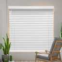 29" W x 60" H Cordless Faux Wood Blinds, White, Room Darkening, Waterproof, Easy to Install, Inside/Outside Mount