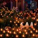 Brizled Halloween Pathway Lights, 7.54ft 3 Pack Candle Flame Orange Lights Outdoor with Timer, Battery Powered Halloween Light Waterproof Spooky Path Light for Path Yard Walkway Garden Thanksgiving