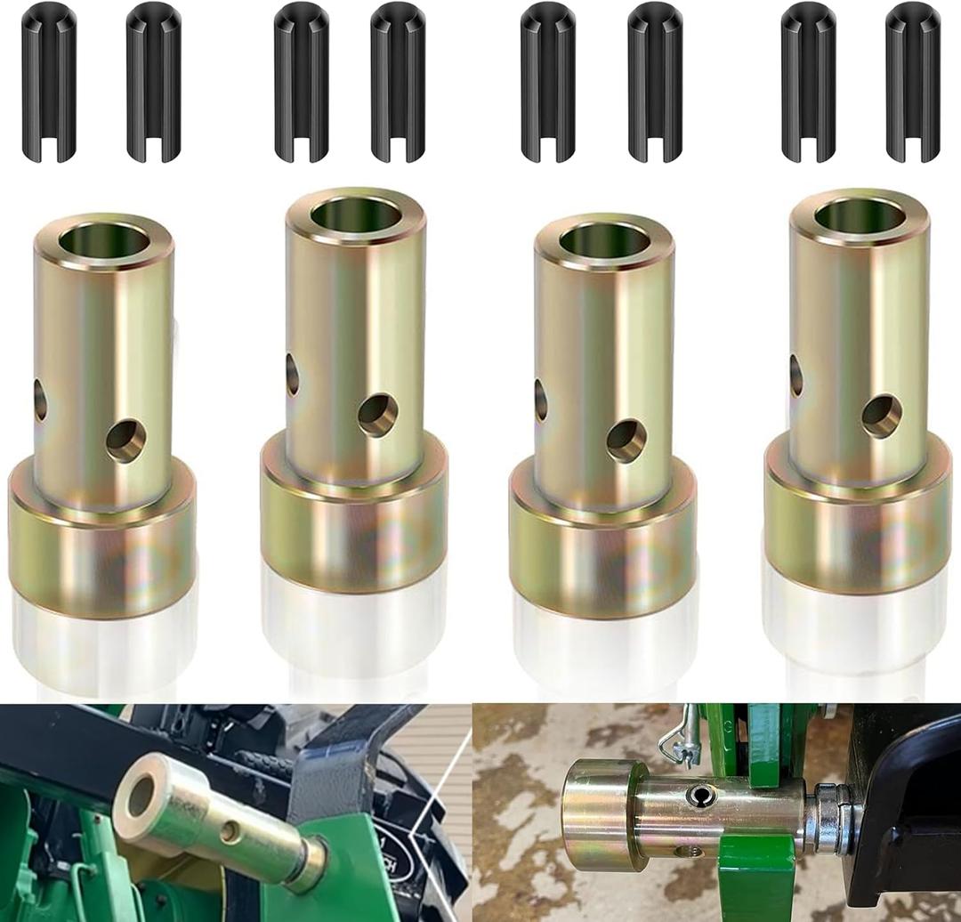 Cat 1 Quick Hitch Adapter Bushings Set 4 Sleeves & 8 Lynch Pins Compatible with Category 1 Tractors Heavy-Duty Zinc-Plated Steel for 3-Point Quick Hitch Systems