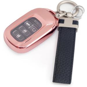 Key Fob Cover for Honda CRV Accord Civic HRV Pilot 2026 2025 2024(BTTM P) | Pink Smart Key Case for CRV Accord Civic HRV Pilot Sport SI EX EXL Keys Shells with Leather Keychain