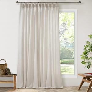 Extra Wide Pinch Pleated Linen Curtains 102 Inch Length for Living Room Light Filtering Semi Sheer Window Drape with Hooks Rings Back Tab 100 Wide 102 Inch Long for Patio Glass Sliding Door (Oatmeal)