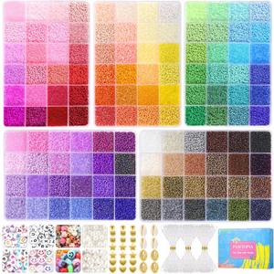 Funtopia 120 Colors 2mm Seed Beads for Jewelry Making, 49000 pcs Tiny Glass Beads for Bracelets, Friendship Bracelet Kit with Alphabet Letter Beads Smile Face Beads for DIY, Art and Craft