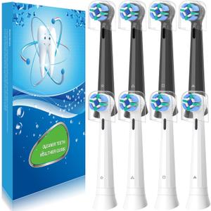 8 Pack Replacement Heads Compatible with Oral B iO Toothbrushes, Brush Heads for Oral-B iO 2/3/4/5/6/7/8/9/10/7G Series, with Covers, Black+White