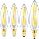 E12 8W Candelabra led Light Bulbs,100W Equivalent Dimmable LED Chandelier Light Bulbs,e12 led Bulb 4000K Daylight White 800lm LED Filament Vintage Candle Bulb with Decorative, 4.85in, 4Pack