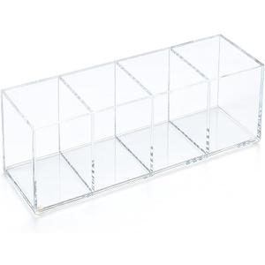 elysolpluv Clear Acrylic 4-Compartment Organizer Box, Large (8.7"  3.0"  3.7")  Handcrafted, Eco-Friendly, Minimal Packaging Home Storage Organizer