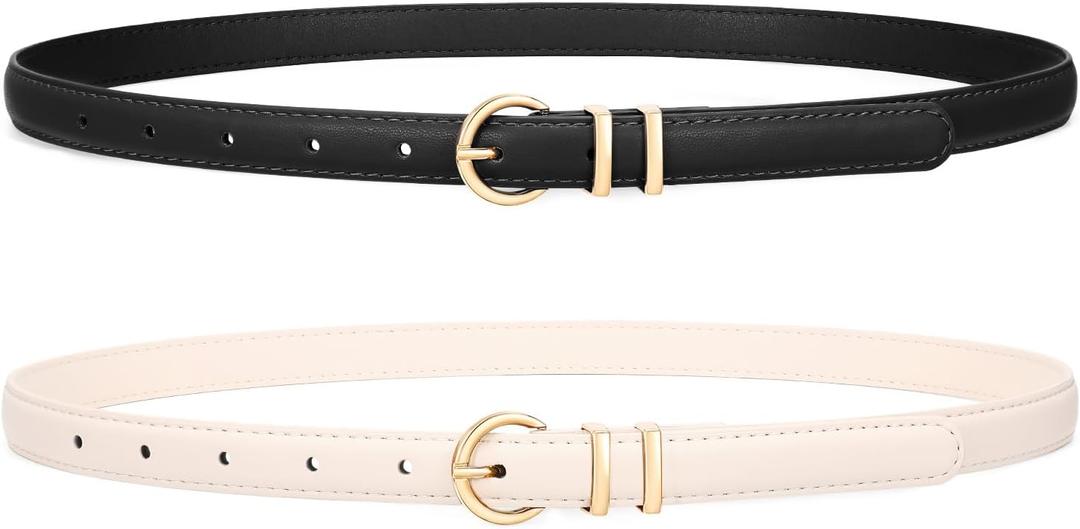 Women Skinny Belt for Jeans Fashion Ladies Leather Belt with Gold Buckle for Dress Pants