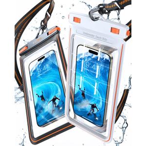 TORRAS 2 Pack IPX8 Waterproof Phone Pouch Floating, Underwater Screen Touchable, Waterproof Phone Case with Lanyard for iPhone 16 Pro Max 15 14 13 S25 Ultra S24, Cell Phone Dry Bag 7.0", Black & White