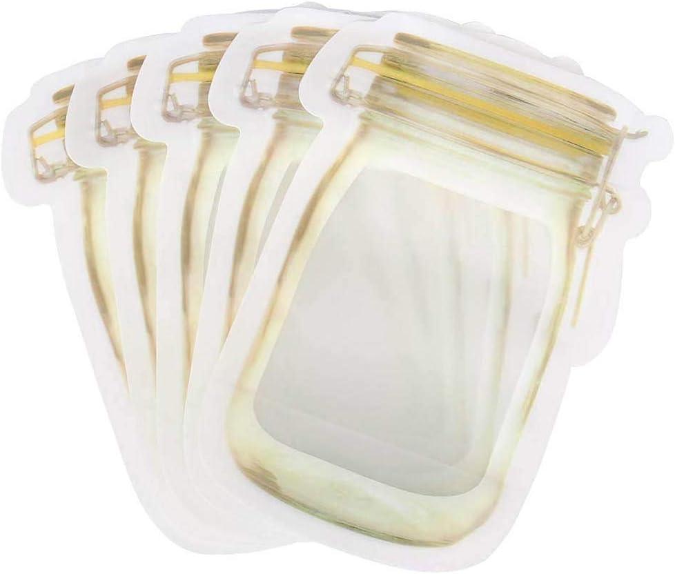 50Pcs Mason Jar Pattern Food Storage Bag Reusable Portable Stand Up Smell Proof Zipper Bags Snack Saver Container Retail Package Bag Frosted Pouches Yellow 64.2in (15.710.5cm)