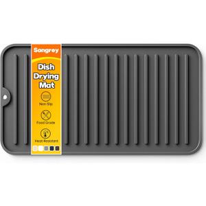 Songrey 12" x 6.5" Silicone Dish Drying Mat, Kitchen Counter Drying Pad for Sink Dishes or Under Rack, Multi-Use as Heat Resistant Trivet, Coffee Bar Mat