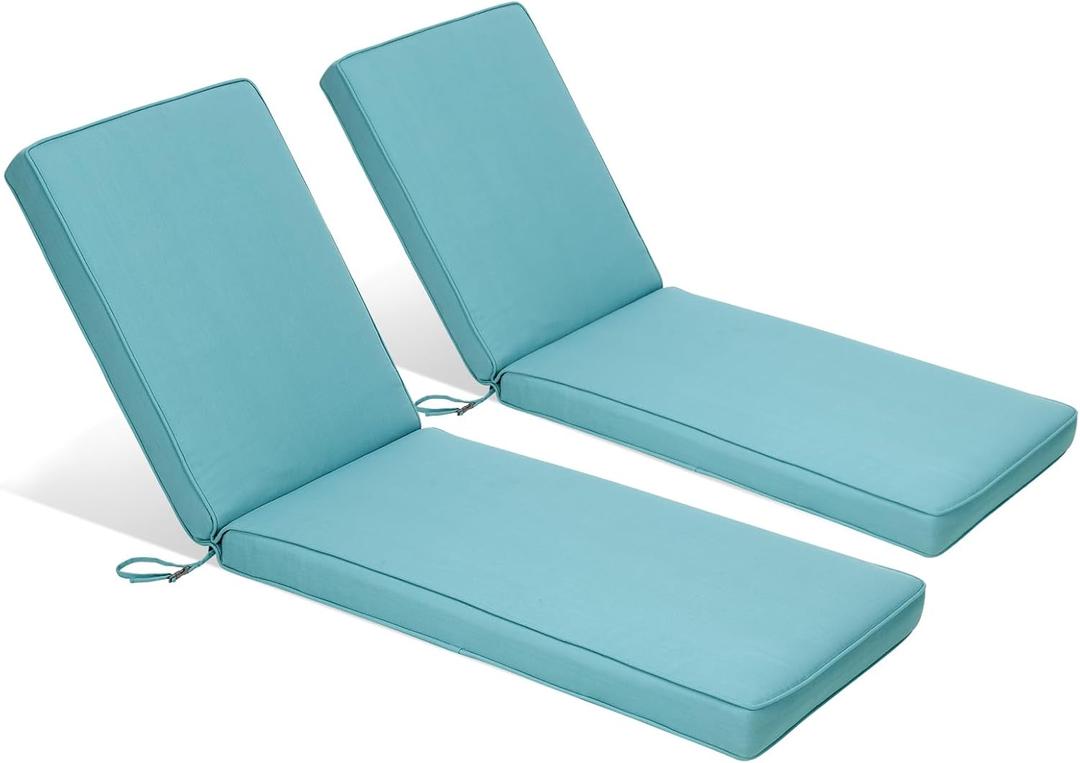 Aoodor 72" x 21" Patio Chaise Lounger Cushions, Fade-Resistant and Water-Resistant Olefin Fabric Slipcovers with Sponge Foam, Set of 2, Teal