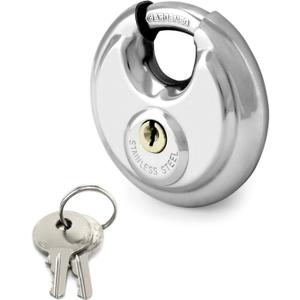 QWORK Disc Locks, 1 Pack Heavy Duty Steel Keyed Padlock Disc Storage Locks for Storage Unit, Moving Trailers, Shed, Fence, 3/8" Shackle