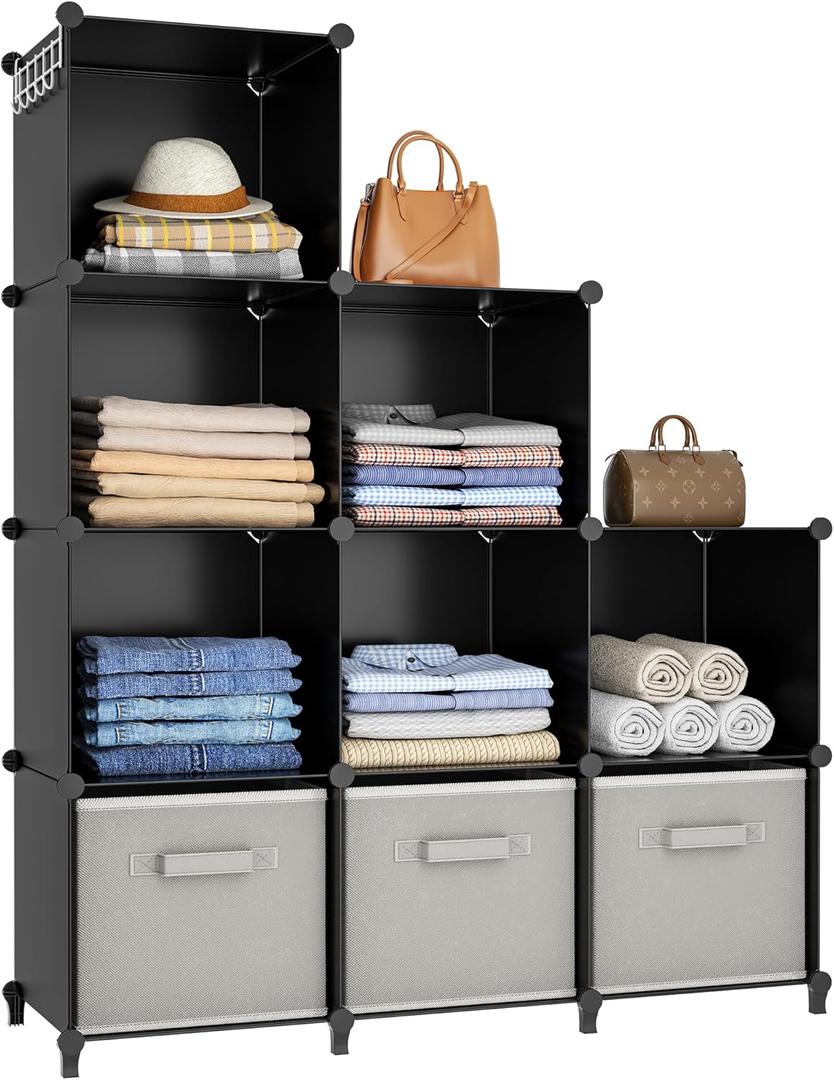 HOMIDEC Closet Organizers and Storage, 9 Cube Storage Organizer, Portable Closet Organizer Cubes Shelves for Clothes, Bedroom, Kids Room, Bathroom, Wardrobe, Garment Racks, Black (Large)