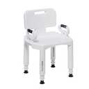 Drive Medical Bathroom Bench with Back and Arms and 2-Button Folding Walker with Wheels for Seniors 350 lbs Capacity (1 Count (Pack of 1))