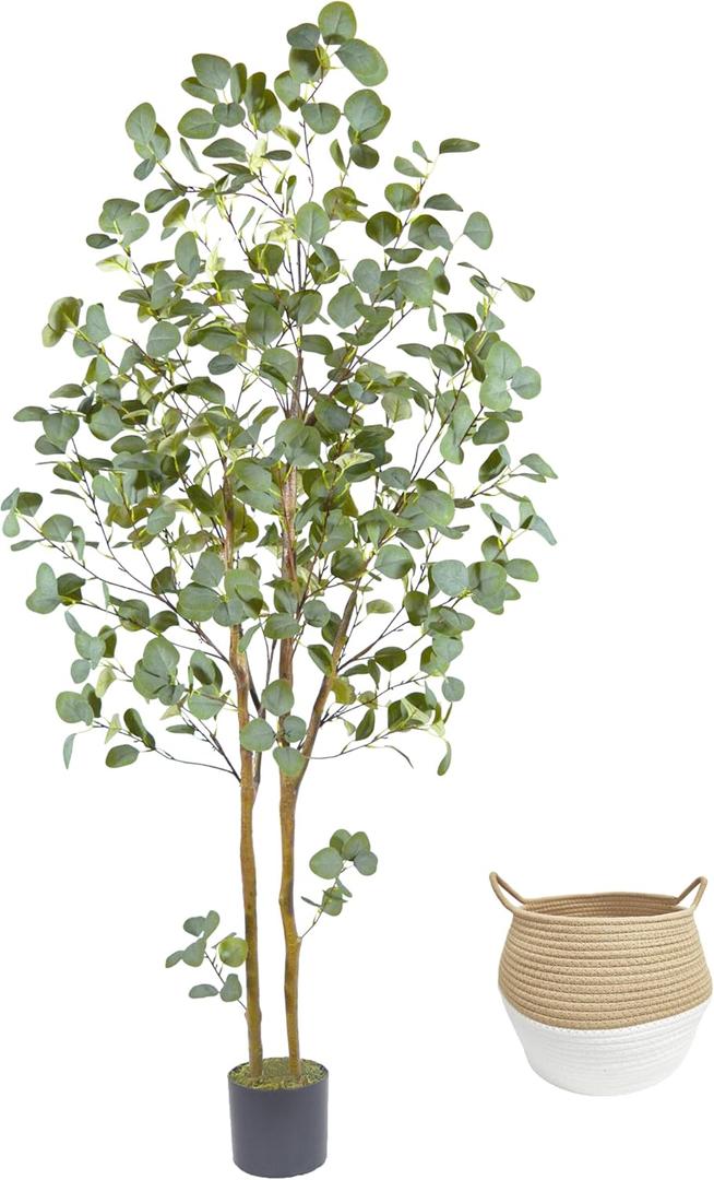 Artificial Eucalyptus Tree, 6ft Tall Faux Eucalyptus Plant with Basket for Home Office, 72'' Fake Tree for Indoor Outdoor Livingroom Garden Floor Dcor
