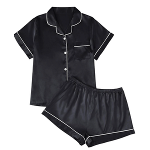 LILLUSORY Silk Satin Pajama Set for Women 2 Piece Lounge Pjs Shorts Matching Summer Sleepwear Button Down Shirt Shorts, Size M
