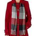 London Fog Black Wool Blend Pea Coat with Red and Gray Scarf Size M
