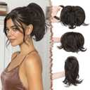 FESHFEN Claw Clip Short Ponytail Extensions - DIY Bendable Metals Fluffy Messy Bun Hair Piece Straight Synthetic Hairpieces Ponytail Extension for Women, Dark Brown