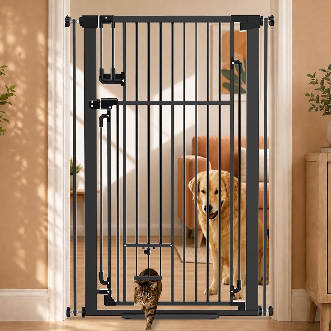 51" Extra Tall Cat Gate with Cat Door, Adjustable Pet Gate for Doorways