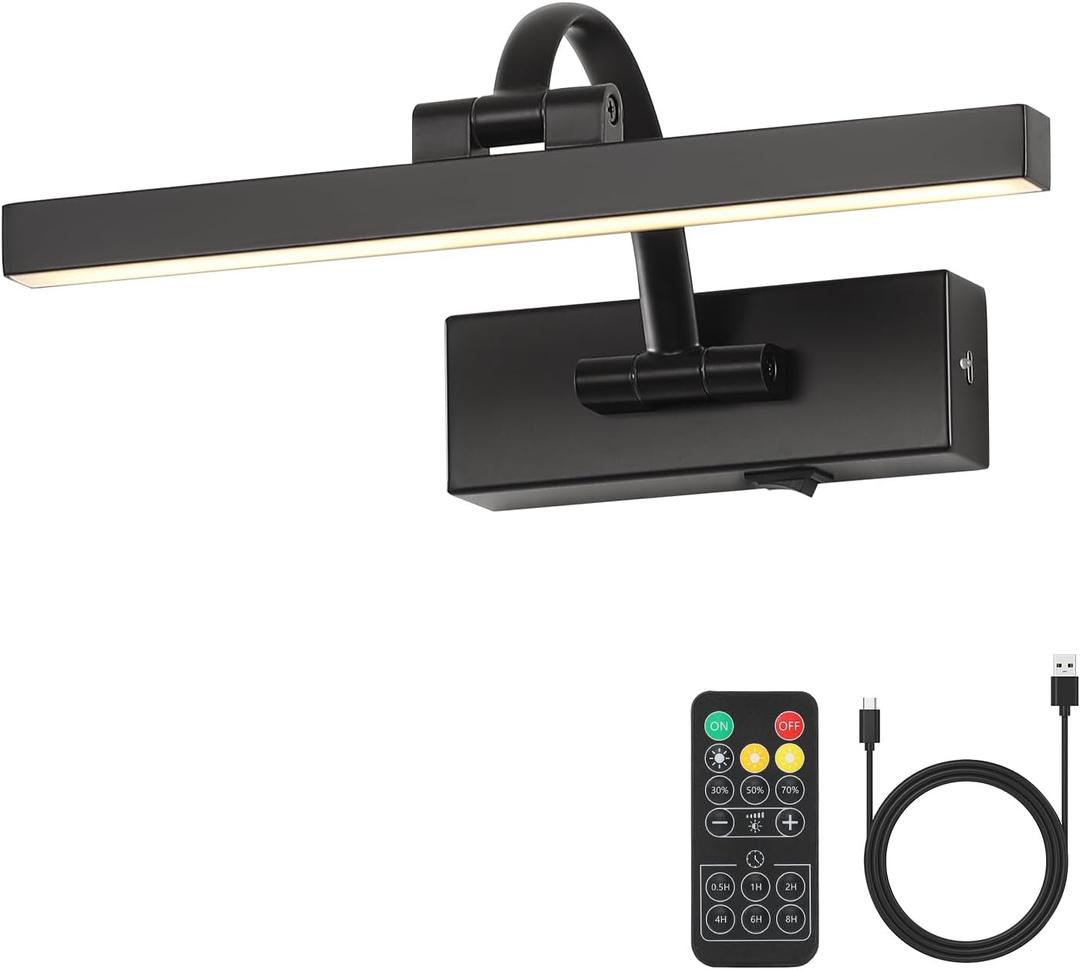 Picture Lights for Wall Battery Operated, Wireless Dark Brown Art Lighting for Paintings Rechargeable Gallery Lights with Remote and Timer 3CCT Dimmable Painting Lights for Portrait 11.42 Inch 2W