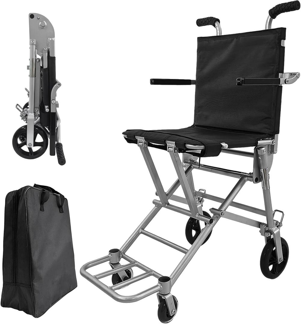 Transport Wheelchair Lightweight Foldable,Wheel Chair for Adults, with Foldable Handle,Airplane Cabin use,13.3lbs Portable Folding Travel Transfer Wheel Chairs for Seniors