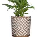 12 Inches Plant Pot with Stand, Large Modern Standing Planters for Indoor Outdoor Plants with Drainage Holes, Big White & Gold Flower Pots with Legs