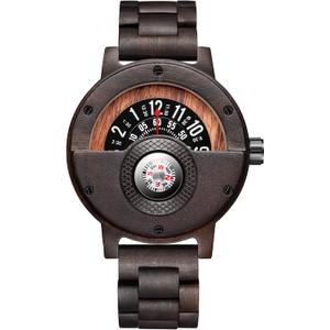 Men's Handmade Wooden Watches Mens Lightweight Analog Quartz Wood Mens Wrist Watch with Compass (273-2)