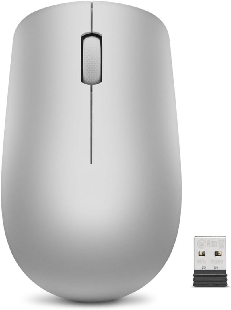 Lenovo 530 Full Size Wireless Computer Mouse for PC, Laptop, Computer with Windows - 2.4 GHz Nano USB Receiver - Ambidextrous Design - 12 Months Battery Life - Platinum Grey Lenovo 530 Full Size Wireless Computer Mouse for PC, Laptop, Computer with Windows - 2.4 GHz Nano USB Receiver - Ambidextrous Design - 12 Months Battery Life - Platinum Grey