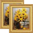Splinterix 8x10 Gold Picture Frame Set of 2, Ornate Vintage 8 x 10 Photo Frame for Wall Decor or Tabletop Display, 8x10 Gold Frames with Real Glass, Display 5x7 Pictures with Mat or 8x 10 without Mat for Antique Dco