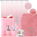 Bathroom Accessory SetBathroom Sets with Shower Curtain and Rugs, Non Slip Bathroom Rugs Super Absorbent, Pink Ombre Waterproof Shower Curtain with Hooks, Pink Bathroom Sets Complete for Home