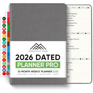 Dated, 2026 Planner, 5.8 x 8.3 - The #1 Productivity Planner to Achieve Your 2026 Goals - Planner 2026-2027 by PRODUCTIVITY STORE (A5, GREY)
