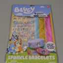 Bluey Sparkle Bracelet Making Kit, 4 Reversible Bracelets with Easy Closure, 100+ Traditional and Puffy Resin Stickers, DIY Bluey Jewelry, Arts and Crafts for Kids Age 8-12, Toddler Gifts