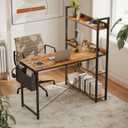 Treesland 47 Inch Computer Desk with Bookshelf, Corner Desk with Storage, L Shaped Desk, Home Office Desks, Writing Study Desk for Bedroom, Brown
