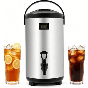 Stainless Steel Insulated Beverage Dispenser, 2.5Gal Thermal Carafe with Spigot for Hot Coffee & Cold Juice, 12-Hour Heat Retention Drink Dispenser for Party Wedding Cafe, Silver