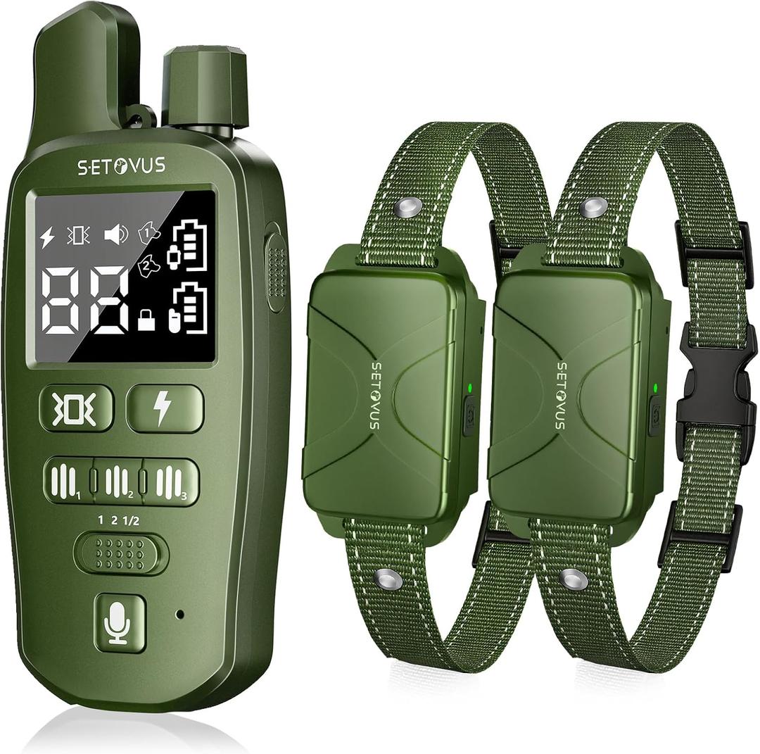 Dog Shock Collar for 2 Dogs, 4500FT Dog Training Collar Rechargeable Electric Collar with Recording & Calling & Vibration & Shock for All Breeds (Green)