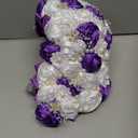 Luxury Cascade Bridal Wedding Bouquet Satin Rose Waterfall Holding Bouquet Artificial Flower Bunch for Bride Bridesmaid(White & Purple, 15" x 7.5")