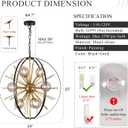 24" Black Gold Mid Century Sputnik Chandelier 9 Lights Hanging Ceiling Firework Globe Pendant Light Fixture with Smoke Class Lampshades for Dining Living Room Foyer Entryway Kitchen, D24"