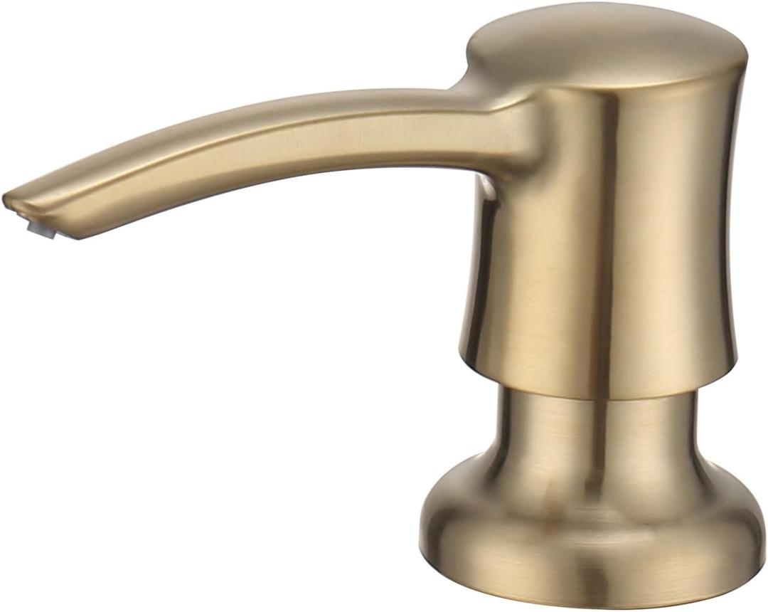Soap Dispenser for Kitchen Sink, Built in Sink Soap Dispenser Brushed Gold 360 Swivel ABS Pump Head Champagne Gold with 11 Ounce Soap Bottle